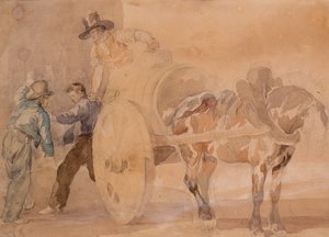 Tre uomini che scaricano un carro