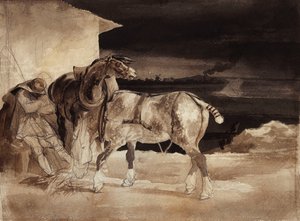 Due cavalli e un groom addormentato da Theodore Gericault