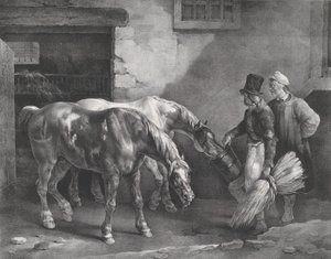 Due Cavalli da Posta alla Porta di una Stalla da Theodore Gericault