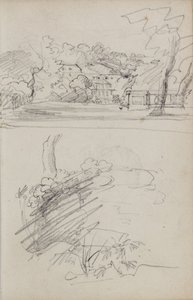 Veduta di una casa di campagna e studi di cespugli e fogliame da Theodore Gericault