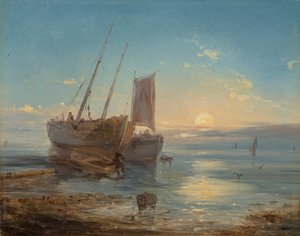 Barche sulla spiaggia con la bassa marea da Theodore Gudin
