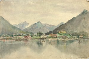 Sitka dalle isole, mostrando il castello russo, 1888 da Theodore J. Richardson