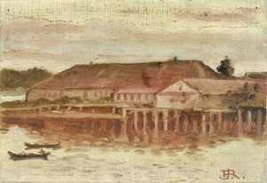 Edifici del Trading Post e del molo, Sitka, sera da Theodore J. Richardson