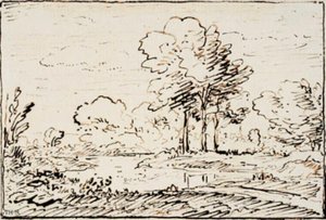 Paesaggio con tre alberi alti vicino a una riva da Theodore Rousseau