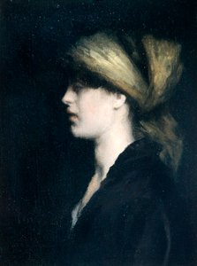 Chiaroscuro, un profilo, la sciarpa dorata, c.1900