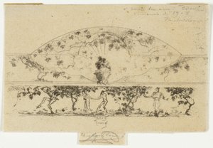 Giove e Alcmena e Ninfe e Satiri su un Medaglione a Fregio, Studio per la Decorazione di una Cornice