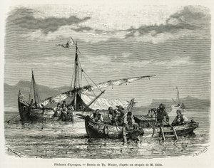 Pescatori di spugne nel Golfo di Nafplio, disegno di Th. Weber, per illustrare la storia di un viaggio in Grecia nel 1861, 1868 e 1874, di Henri Belle. Incisione in Le tour du monde. da Theodore Weber