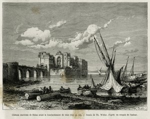 Il castello marittimo di Sidone prima del bombardamento del 1840. Incisione di Th. Weber, per illustrare il racconto La Siria di oggi, di M. Lortet, decano della Facoltà di Medicina di Lione, incaricato di una missione scientifica dal Ministero dell