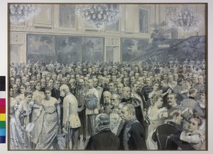 Imperatore Francesco Giuseppe saluta la contessa Francisca Sternberg-Larisch e la contessa Maria Teresa Harrach Taxis da Theodore Zasche