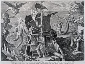 Allegoria sui viaggi di Ferdinando Magellano (1480-1521), di Theodor de Bry (1528-1598) da Theodore de Bry
