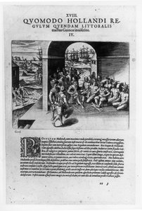 Arrivo dei leader olandesi in Guinea da Theodore de Bry