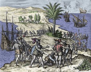 Cristoforo Colombo e suo fratello furono arrestati da Francisco de Bobadilla nel 1500. Incisione di Théodore de Bry (1528-1598) da Theodore de Bry