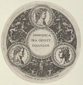 Design per un piatto con ritratti degli imperatori romani Nerone, Galba e Caligola, ca. 1588 da Theodore de Bry