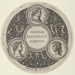 Design per un piatto con ritratti degli imperatori romani Vitellio, Domiziano e Augusto, ca. 1588 da Theodore de Bry