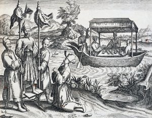Strada dei dignitari, dal viaggio intrapreso da Jan Huyghen van Linschoten (1563-1611) tra il 1583 e il 1592, incisione dall