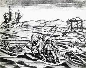 Spedizione guidata da William Barents alla ricerca del Passaggio a Nord-Est, da Peregrinationes, incisione