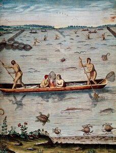 Tecniche di pesca dei nativi in Virginia, incisione di Theodor de Bry da Admiranda narratio trust tamen, commodis et de incolarvm ritibvs Virginae da Theodore de Bry