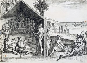 Re che riceve visitatori europei, Capo Lopez, Gabon, incisione da India orientalis di Theodor de Bry, Africa da Theodore de Bry
