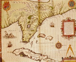 Mappa della Florida e Cuba da Theodore de Bry