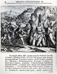 Il rogo di Hatuey da parte degli spagnoli a Yara, Cuba, il 2 febbraio 1512, 1664 da Theodore de Bry