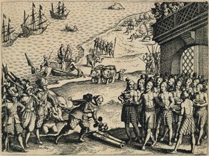 Gli olandesi sbarcano a Calcutta da Theodore de Bry