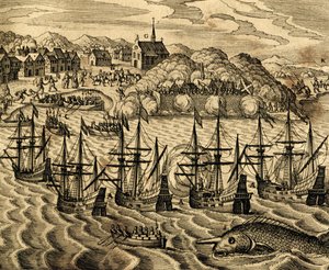 Vista del porto di Acapulco in Messico, incisione da Historia Americae, di Theodor de Bry, Francoforte da Theodore de Bry