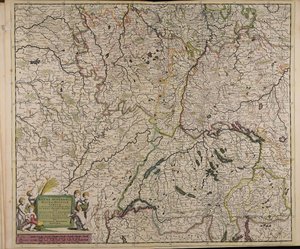 Accuratissima Rheni superioris Mosae et Mosellae tabula ac minores in eosdem in fluentes fluvii cum omnibus adherentibus regionibus sicut archiepiscopatus et electoratus Moguntini et Palatinatus Rheni Lotaringiae Helvetiae Alsatiae Sueviae et comitatus Bur da Theodorus Danckerts