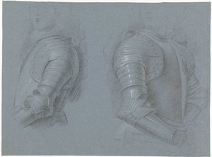 Foglio di studio con il lato sinistro e destro di una corazza da Theodorus Netscher