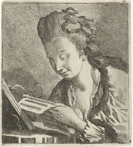 Giovane donna che legge spartiti da Theodorus de Roode
