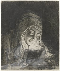 Donna che legge alla luce di una candela