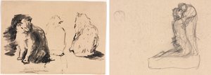Gatti (recto); Schizzo di due figure che si abbracciano (verso)