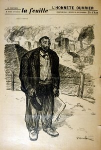 Disegno di un povero operaio di fabbrica contro un paesaggio industriale, di Alexandre Steinlen (1859-1923), un pittore e incisore Art Nouveau svizzero-francese da Théophile Alexandre Steinlen