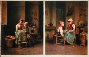 La lezione e il gioco di carte, stampato nel 1858 da Theophile Emmanuel (after) Duverger