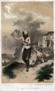 I flagellanti di Coimbra: i Gesuiti di Coimbra in Portogallo fanno penitenza per i loro peccati in pubblico flagellandosi intorno al 1560. Incisione del 1845 in "La storia drammatica e pittoresca dei Gesuiti dalla fondazione dell
