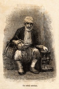 Un venditore di caffè (cafedji) itinerante, nel bazar di Trebisonda (attuale Trabzon, sulla costa del Mar Nero), incisione da un disegno del narratore, illustrante un viaggio a Lazistan e Armenia, del 1869, di Theophile Deyrolle, pubblicato in "Le tour du  da Theophile Louis Deyrolle