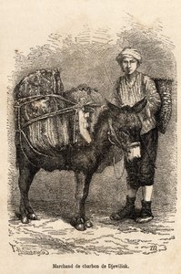 Un venditore di carbone, con il suo asino, a Djewilisk (Anatolia settentrionale), inciso dopo un disegno del narratore, illustrando un viaggio in Lazistan e Armenia, del 1869, di Theophile Deyrolle, pubblicato in 
