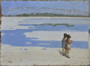 Zwei Kinder am Strand von Theophrastos Triantaphyllidis