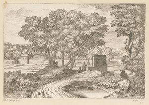 Paesaggio arcadico con due donne presso una fontana da Théodore
