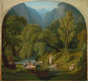 I bagnanti, Souvenir delle rive del fiume Anio a Tivoli, c. 1860-61 da Théodore Caruelle d