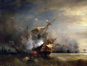 La battaglia navale vicino a Lizard Point, Cornovaglia il 21 ottobre 1707 da Jean Antoine Theodore Gudin