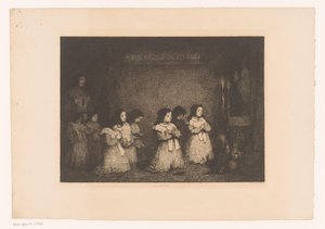 Gruppo di ragazze in preghiera davanti a una statua della Madonna da Théodule Augustin Ribot
