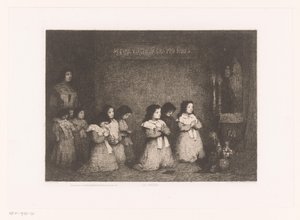 Gruppo di ragazze in preghiera davanti a una statua della Madonna da Théodule Augustin Ribot