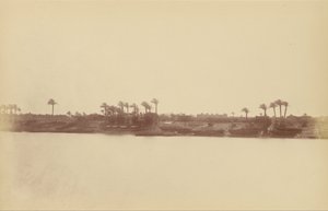Sponde del Nilo con palme e barche da Théodule Devéria