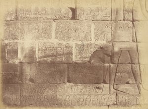Vista ravvicinata di iscrizioni geroglifiche e sculture (Elenco delle nazioni sconfitte), Karnak