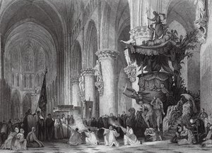 Cattedrale di St Gudule, con celebre pulpito scolpito, Bruxelles da Thomas (after) Allom