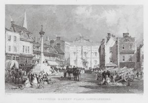 Grantham Market Place, Lincolnshire (incisione) da Thomas (after) Allom