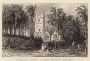 Chiesa di St Mawgan e Monastero di Lanhern, Cornovaglia da Thomas (after) Allom