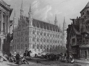 Municipio di Lovanio, con parte della Cattedrale (incisione)