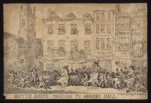 La Processione del Maestro Billy alla Grocers Hall; Satira politica sulla processione di William Pitt il Giovane alla Grocers Hall per ricevere la libertà della Città di Londra da Thomas (after) Rowlandson