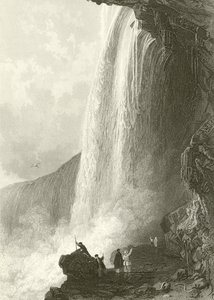 Cascata a ferro di cavallo, Niagara. Ingresso alla caverna, sul lato inglese da Thomas Allom